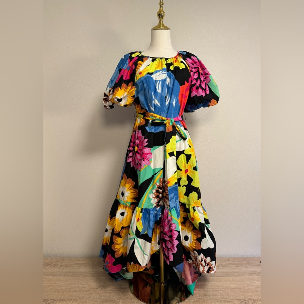 Blue and Pink Puff Sleeve Maxi Sundress - Picture 3 of 12